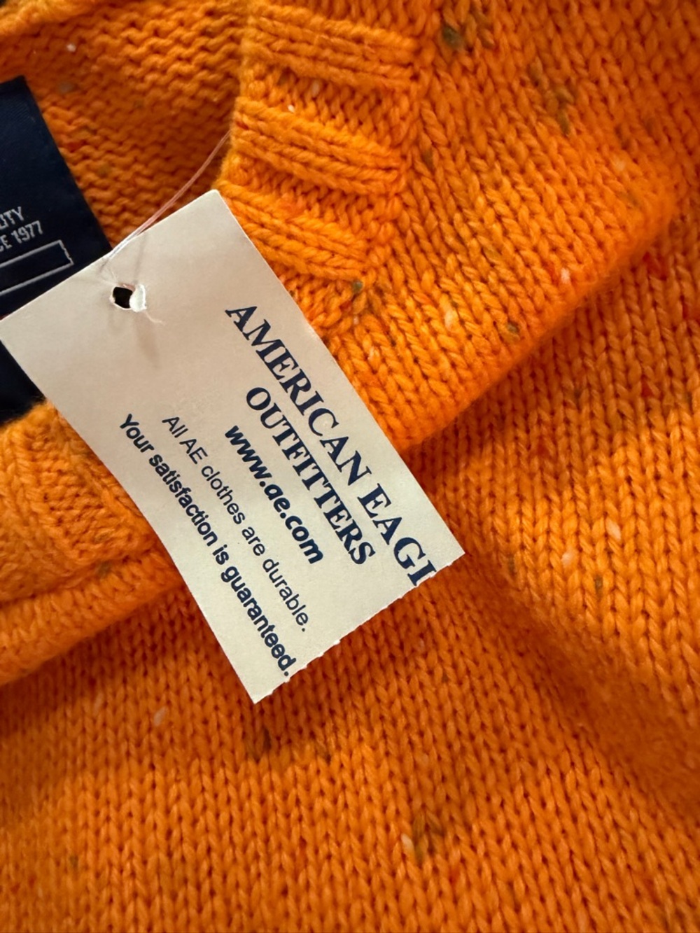NWT American Eagle Deadstock 2000s Orange Speckled Elbow Patch Knit Crewneck - Picture 10 of 12